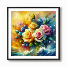 Colorful roses in sunset oil painting abstract painting art 1 Art Print