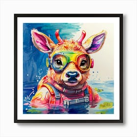 Deer In The Water 19 Art Print