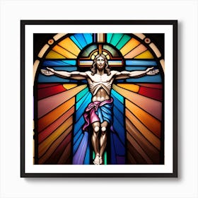 Jesus Christ on cross stained glass Art Print