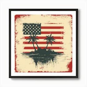 Retro American Flag With Palm Trees 3 Art Print