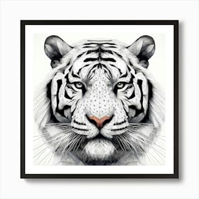 White Tiger Head - Abstract Line Art Illustration 23 Art Print