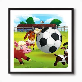 Farm Animals Playing Soccer 2 Art Print