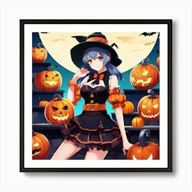 Halloween Girl With Pumpkins 5 Art Print