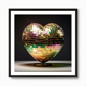 Heart Shaped 3d Disco Ball Material Shines Gold Orchestrated In A Swirl Of Pink Orange Purple A 1 Art Print