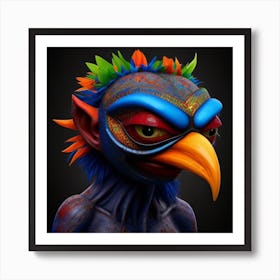 The Drya A 3d Hd Colorful Bird On A Black Background Humanoid 0 Art Print