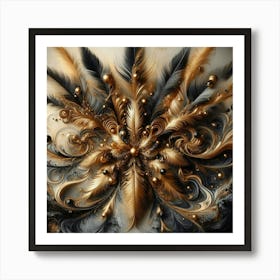 Gold And Black Feathers Art Print