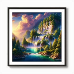 Waterfall In The Forest Art Print