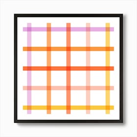 Retro Sunny tonal peachy Check Summer Gingham Stripes on white Art Print