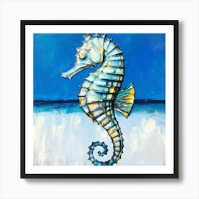 White Seahorse Light Blue Background Blue Sky Wh (1) Art Print