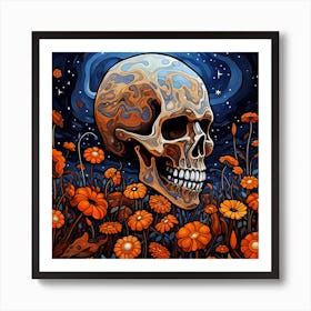 Skull In The Meadow Art Print