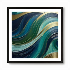 Blue And Gold Abstract Painting Art Print