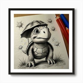 Turtle With Umbrella Art Print