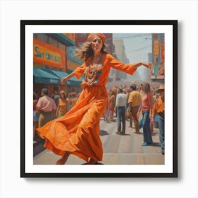 Woman In An Orange Dress 1 Art Print