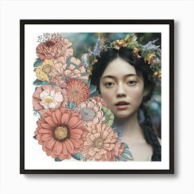 Girl With Flowers Art Print