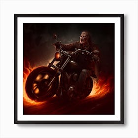 Man Riding A Motorcycle On Fire Art Print