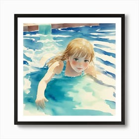 Girl Swimming In The Pool Art Print