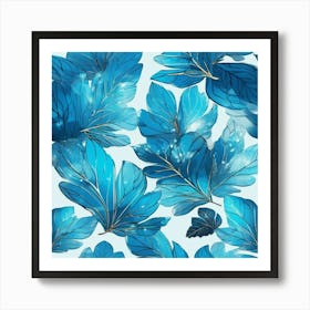 ocean blue leafs painting Art Print