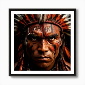 The Warriors Focus This Powerful Close Up Showcases An Indigenous Warrior With A Focused Gaze Art Print