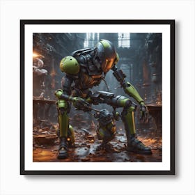 Robot In Ruins Art Print