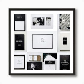 Realistic Pattern Art White Black Photo Image Square Abstract Isolated Blank Book Elemen 2 Art Print