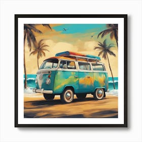 Vw Bus On The Beach Art Print