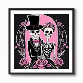 Day Of The Dead Wedding pink Art Print
