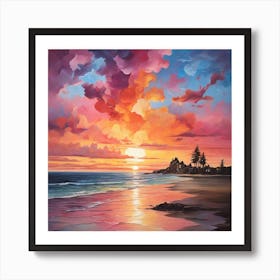 Sunset On The Beach \ Acrylic colours 3 Art Print