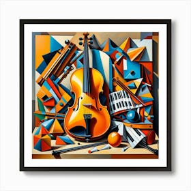 Musical Instruments Cubism Style Art Print