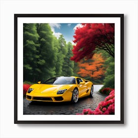 Sports Car In The Forest Art Print