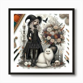 Witch And Cat Art Print