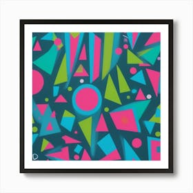 Vibrant Retro Geometric Shapes In Bright Blue Pink And 3 Art Print