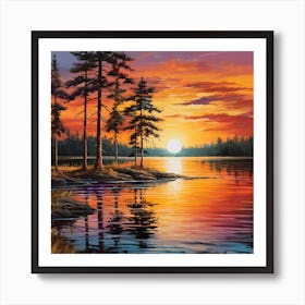 Sunset Over Lake Art Print