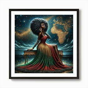 African Woman Sitting On Bench Art Print