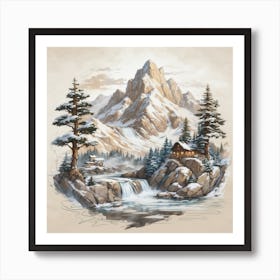 Cabin In The Mountains Art Print