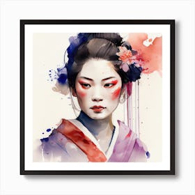 Watercolor Modern Geisha #3 Art Print