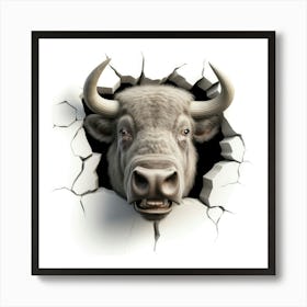 Bull Through A Wall Art Print