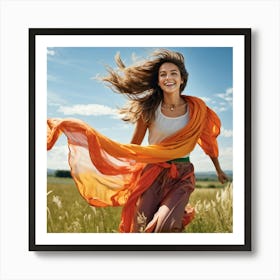 A Youthful Female Exuding Vitality Engaged In Jumping With Unrestrained Joy Sporting Healthy Slim (1) Art Print