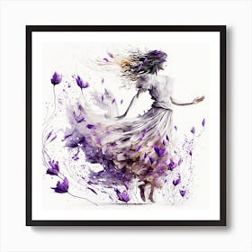 Woman Flowing With Purple Flowers Art Print