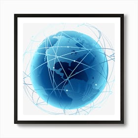 Earth 3d Low Earth Orbit Globe Satellite Blue Earth Science And Technology Blue Company Computer Art Print