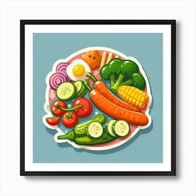 A Plate Of Food And Vegetables Sticker Top Splashing Water View Food 1 Art Print