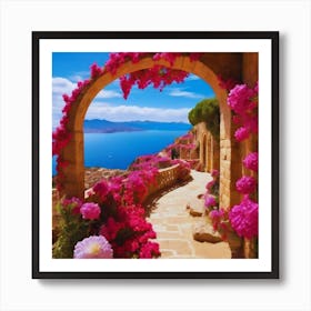 Pink Flowers By The Sea Art Print