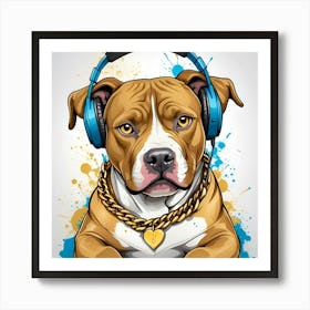 Dog With Headphones Art Print