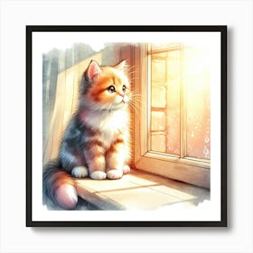 Cute Kitten Sitting By The Window Art Print