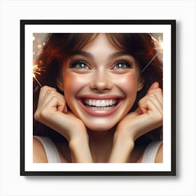 Happy Woman With Sparklers Art Print