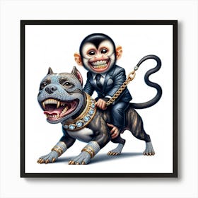 Monkey On A Dog Poster