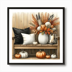 Fall Pumpkins On A Bench Art Print