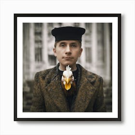 Portrait Of A Man With A Chicken Art Print