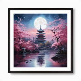 Pagoda Moon Art Print