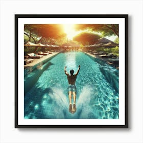 Man Jumping Into The Pool Art Print