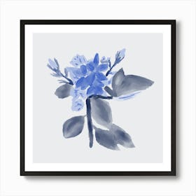 Blue Abstract Watercolor Flowers 4 Art Print